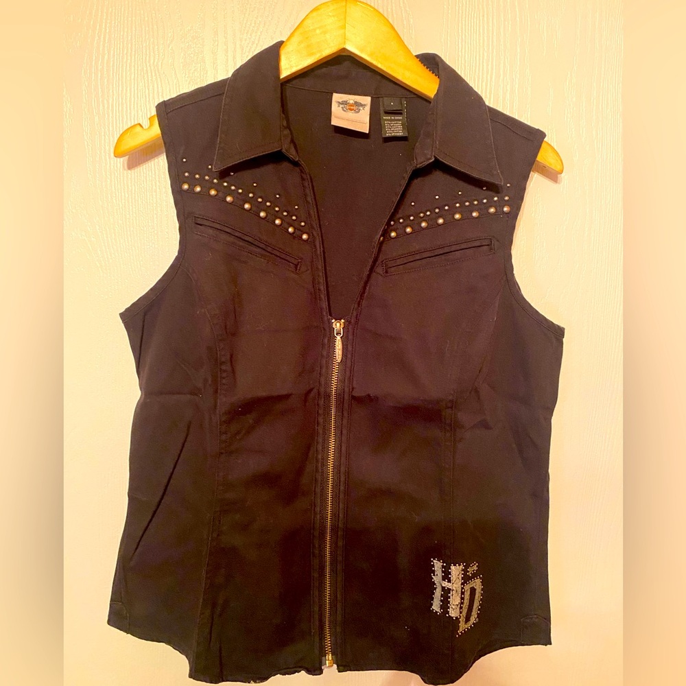 Harley-Davidson Black Sleeveless Vest with Stud Accents